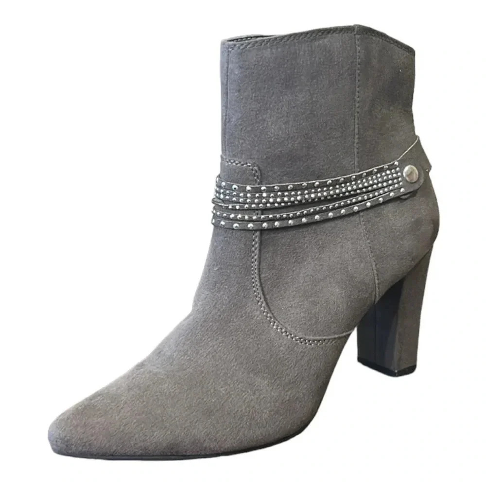 Ann Marino Women's Wilma Gray Microsuede Pointed Toe Heeled Ankle Boot Size 7.5 - Picture 3 of 10